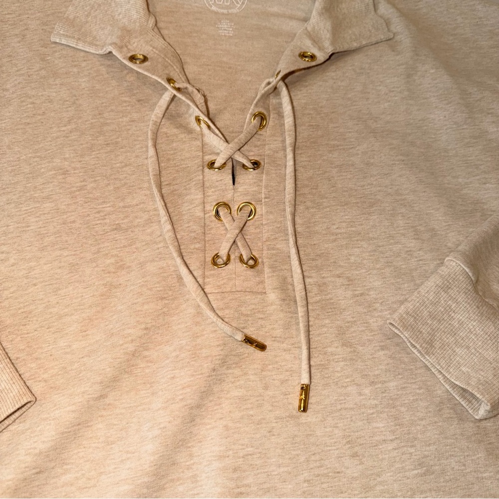 Michael Kors Lace Up Sweatshirt Beige Pullover - 
Size L - Picture 3 of 6
